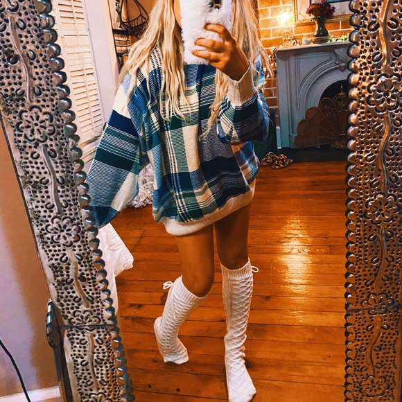 Nautica Sweaters - Blue + Green Varsity Vibes Nautica Plaid Chunky Oversized Babydoll Sweater ✨